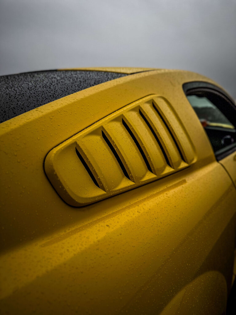 "Bumblebee" yellow Ford Mustang side louvers shot 